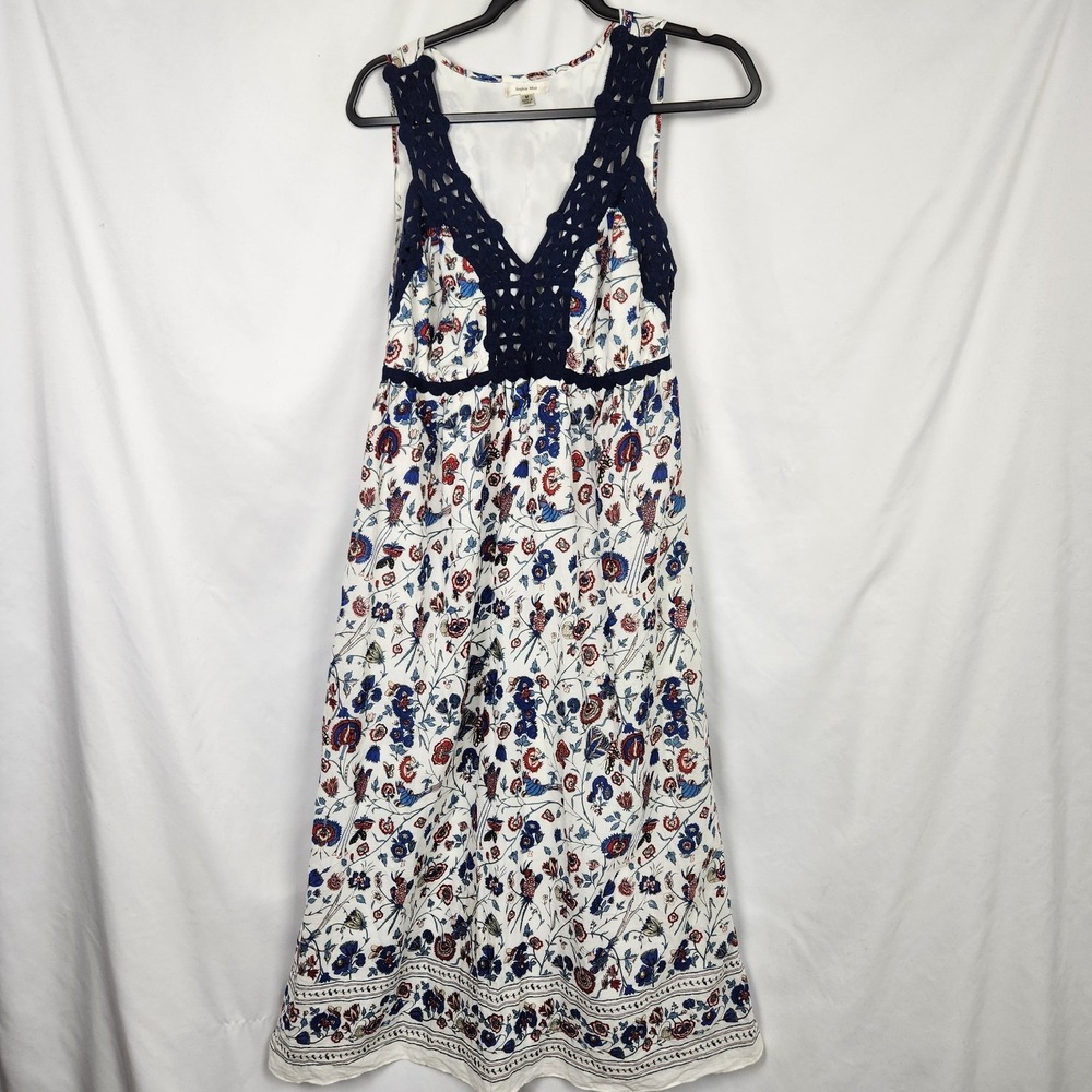 Sophie Max Womens Long Dress‎ Size Medium Blue White Floral Crochet